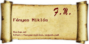 Fényes Miklós névjegykártya